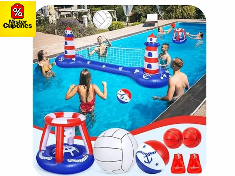 🏐 Set Inflable de Voleibol y Baloncesto para Piscina 