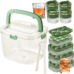 🧊 Bandeja para Cubitos de Hielo con Tapa y Contenedor, Juego de Moldes Redondos y Rectangulares de Silicona